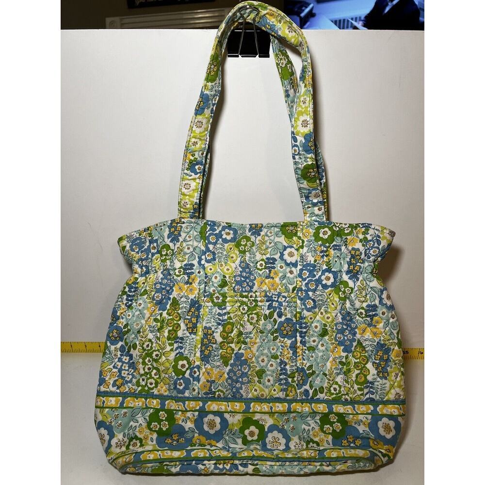VERA BRADLEY Green Yellow Blue Petals Quilted Floral Tote Shoulder Bag Purse - Picture 2 of 11